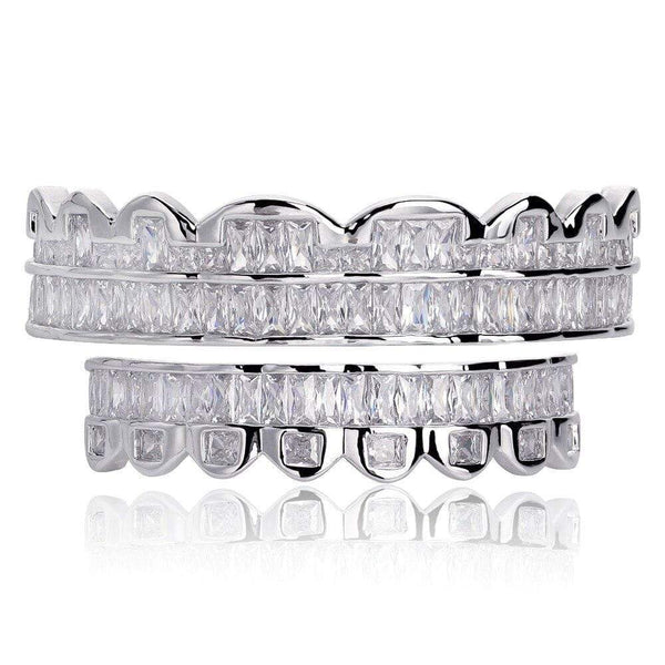 Iced Up London Grillz Silver Set Iced Out Grillz <br> Baguette <br> (Silver)