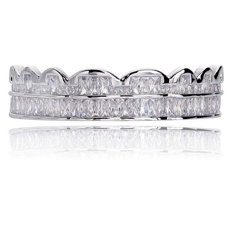 Iced Up London Grillz Silver Top Iced Out Grillz <br> Baguette <br> (Silver)