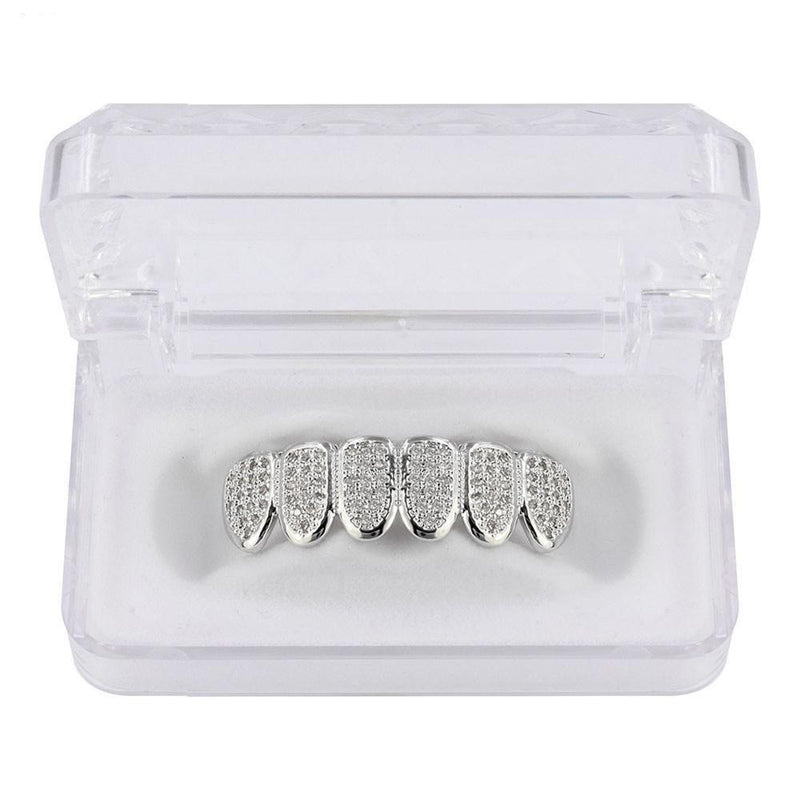 Iced Up London Grillz Silver Bottom Iced Out Grillz <br> Frozen Teeth <br> (Silver)