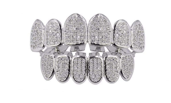 Iced Up London Grillz Silver Set Iced Out Grillz <br> Frozen Teeth <br> (Silver)