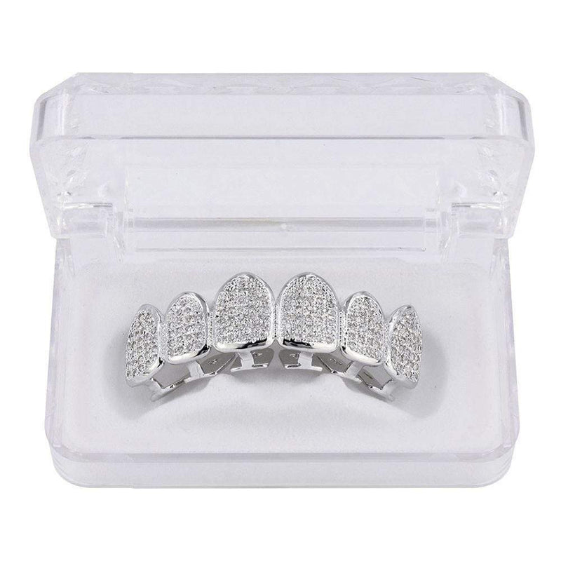 Iced Up London Grillz Silver Top Iced Out Grillz <br> Frozen Teeth <br> (Silver)