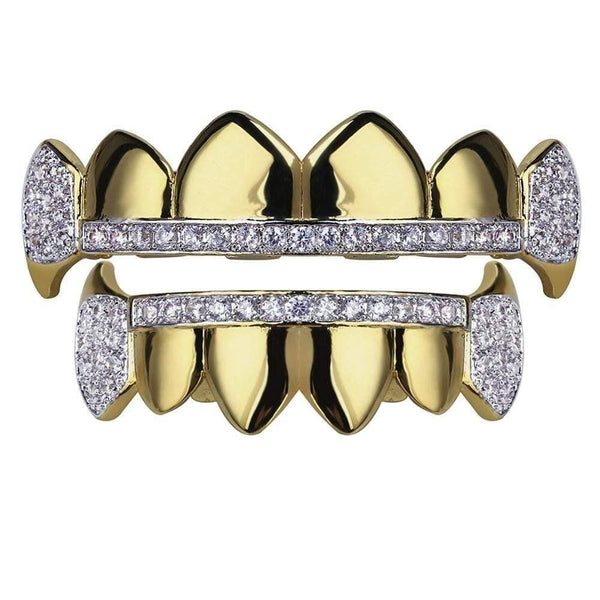 Iced Up London Grillz Gold Set Iced Out Grillz <br> Vampire Fangs Teeth <br> (Gold)