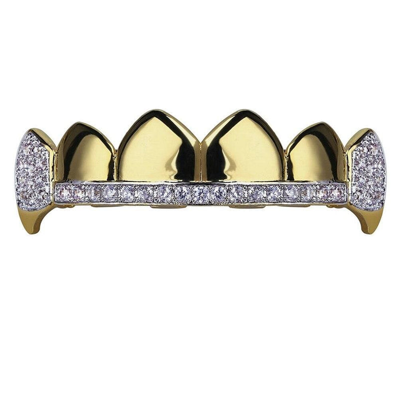 Iced Up London Grillz Gold Top Iced Out Grillz <br> Vampire Fangs Teeth <br> (Gold)