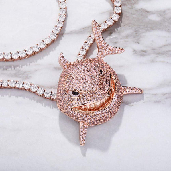 Iced Up London Pendant Iced Out Pendant <br> 6ix9ine Shark <br> (Rose Gold)