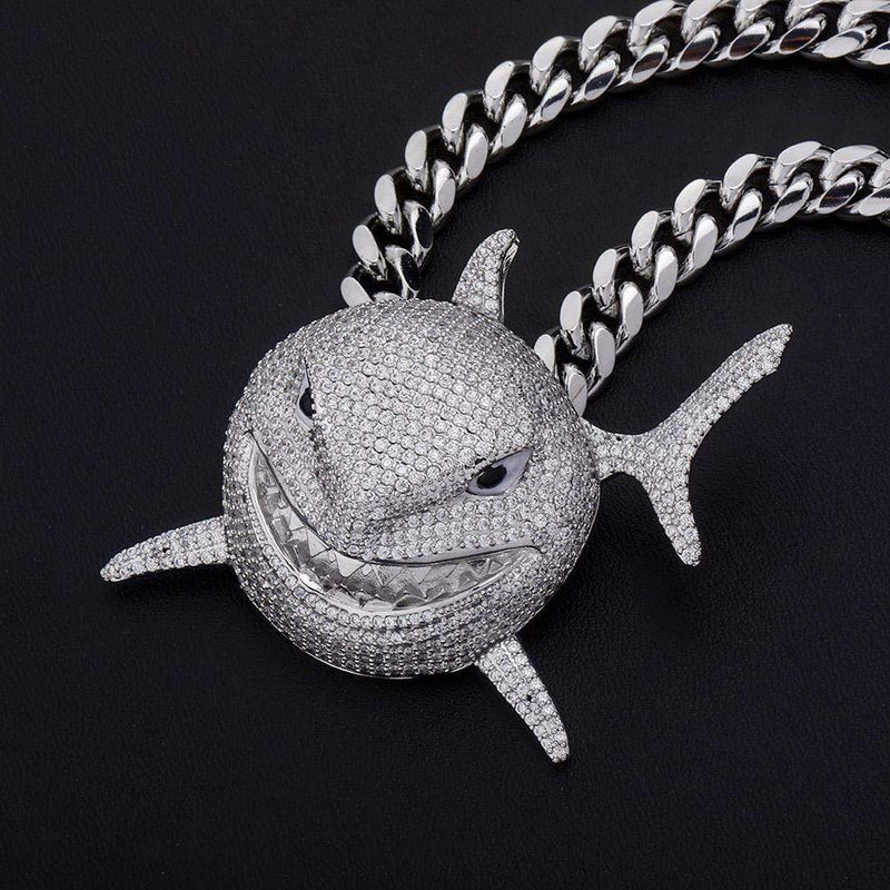 Iced Up London Pendant Iced Out Pendant <br> 6ix9ine Shark <br> (White Gold)