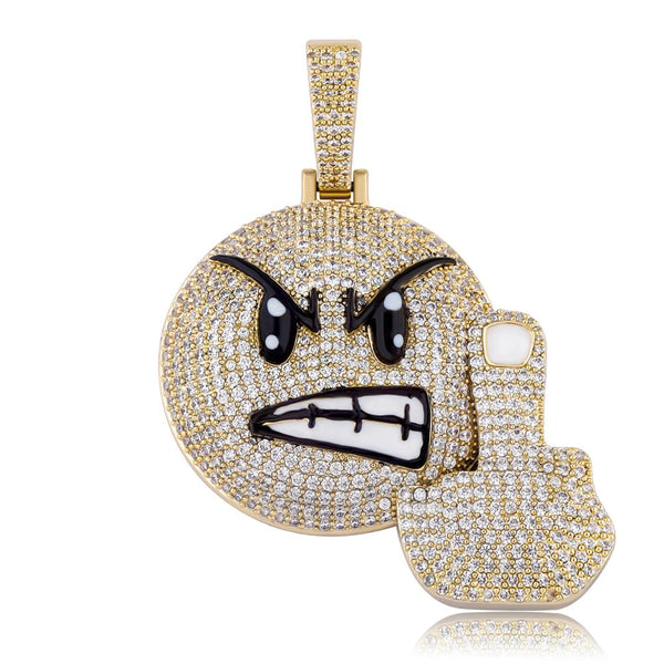 Iced Up London 14K Gold Plated / Rope chain / 18inch Iced Out Pendant <br> Angry Emoji <br> (14K Gold)