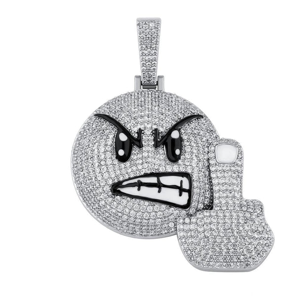 Iced Up London White Gold Plated / Rope chain / 18inch Iced Out Pendant <br> Angry Emoji <br> (White Gold)