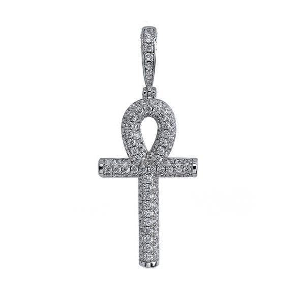 Iced Up London Pendant White Gold Plated / Rope Chain / 20 inch Iced Out Pendant <br> Ankh Cross <br> (White Gold)