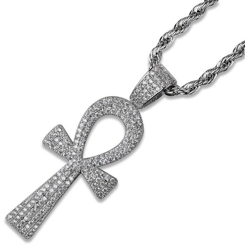 Iced Up London Pendant White Gold Plated Iced Out Pendant <br> Ankh Key <br> (White Gold)
