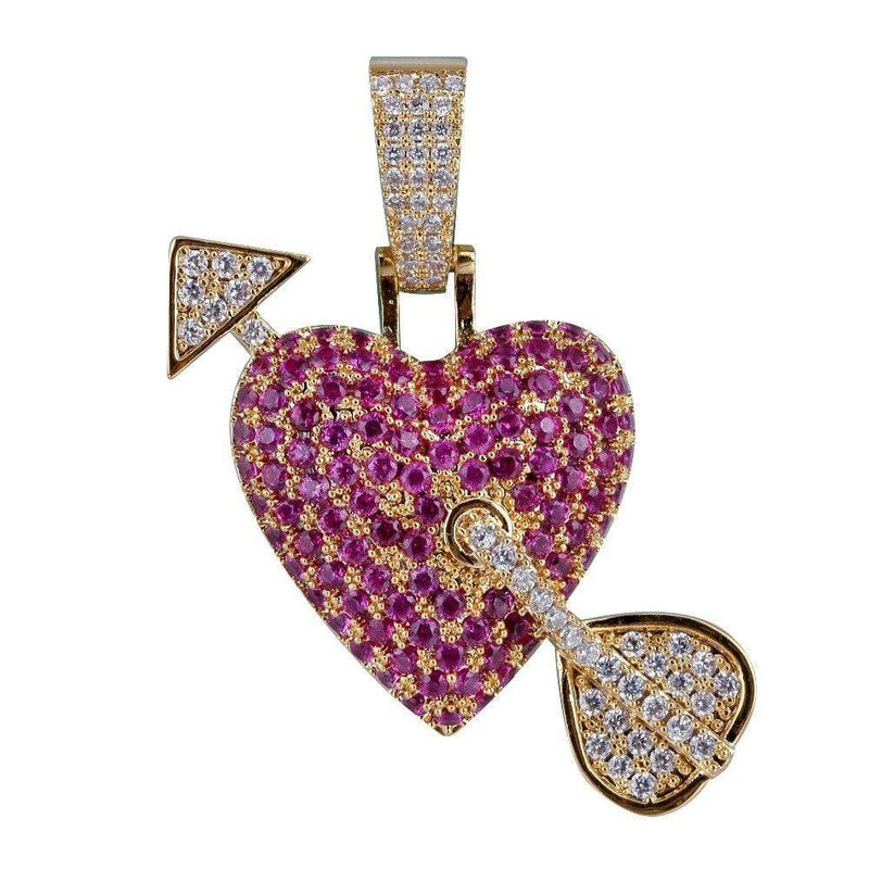 Iced Up London Pendant 18K Gold Plated / Rope Chain / 18 inch Iced out Pendant <br> Arrow Through Heart <br> (18K Gold)