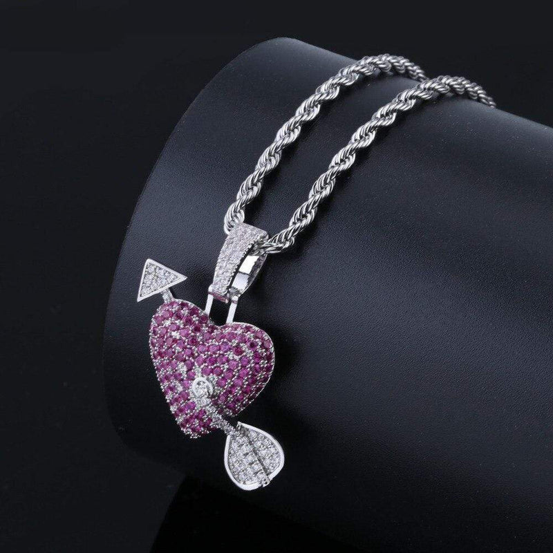 Iced Up London Pendant Iced out Pendant <br> Arrow Through Heart <br> (White Gold)
