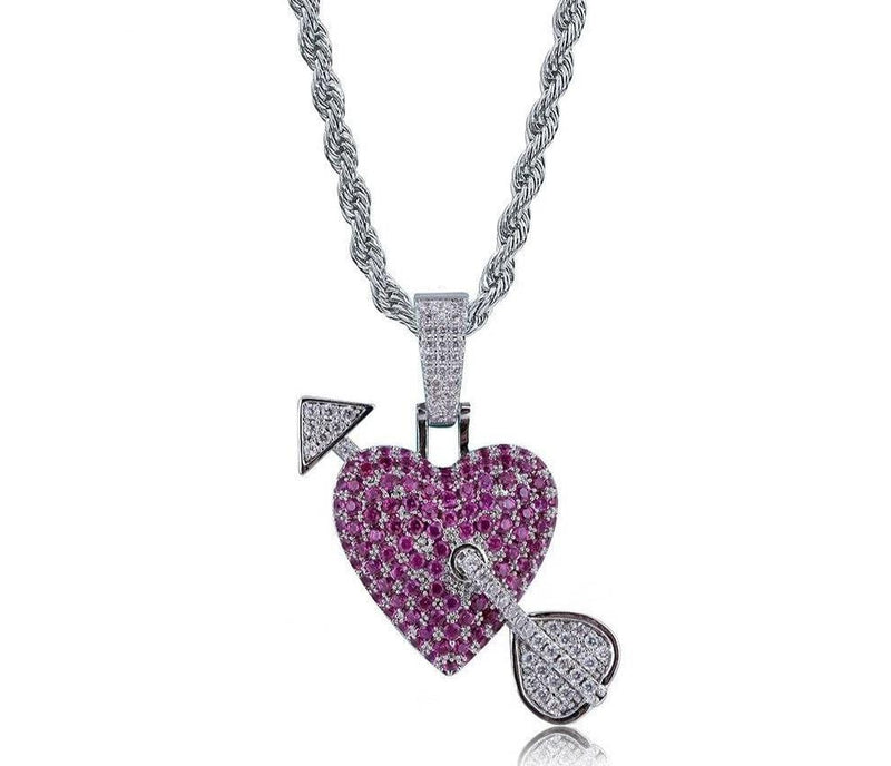 Iced Up London Pendant Iced out Pendant <br> Arrow Through Heart <br> (White Gold)