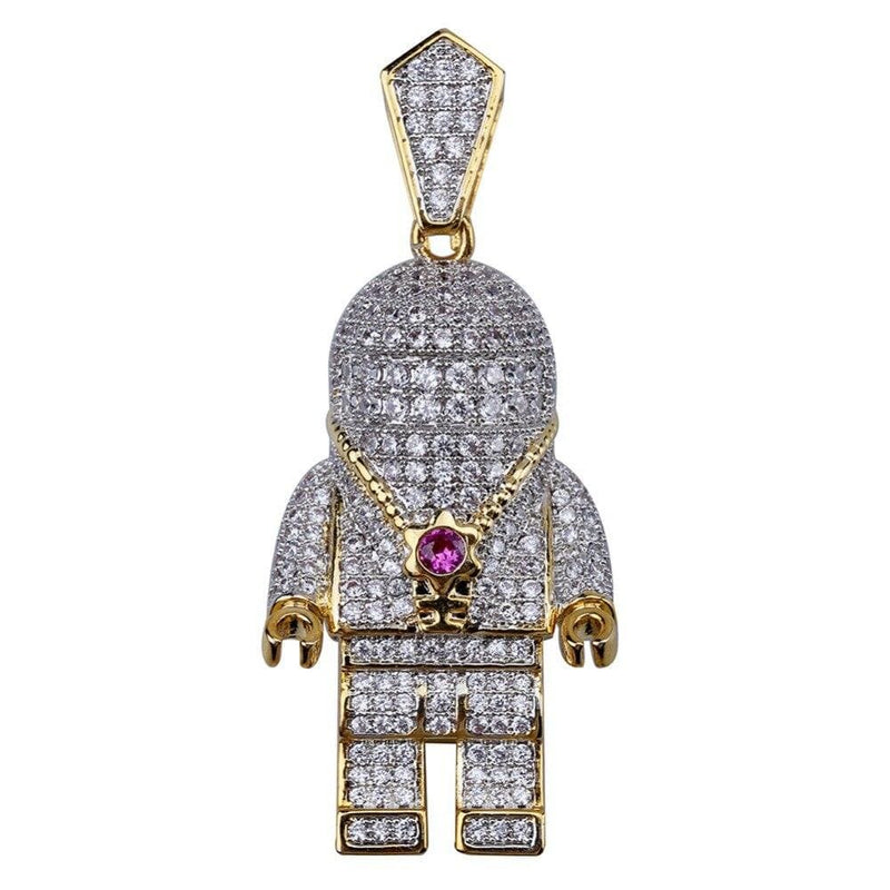 Iced Up London Pendant Rope Chain / 30inch Iced Out Pendant <br> Astronaut <br> (18K Gold)
