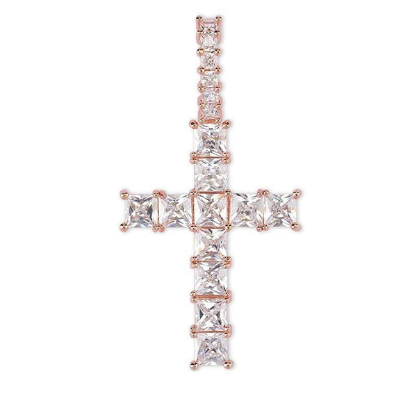 Iced Up London Pendant Rose Gold Plated / Cuban chain / 18Inch Iced Out Pendant <br> Baguette Cross <br> (Rose Gold)