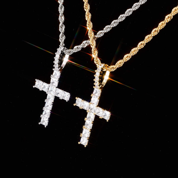 Iced Up London Pendant Iced Out Pendant <br> Baguette Cross <br> (White Gold)