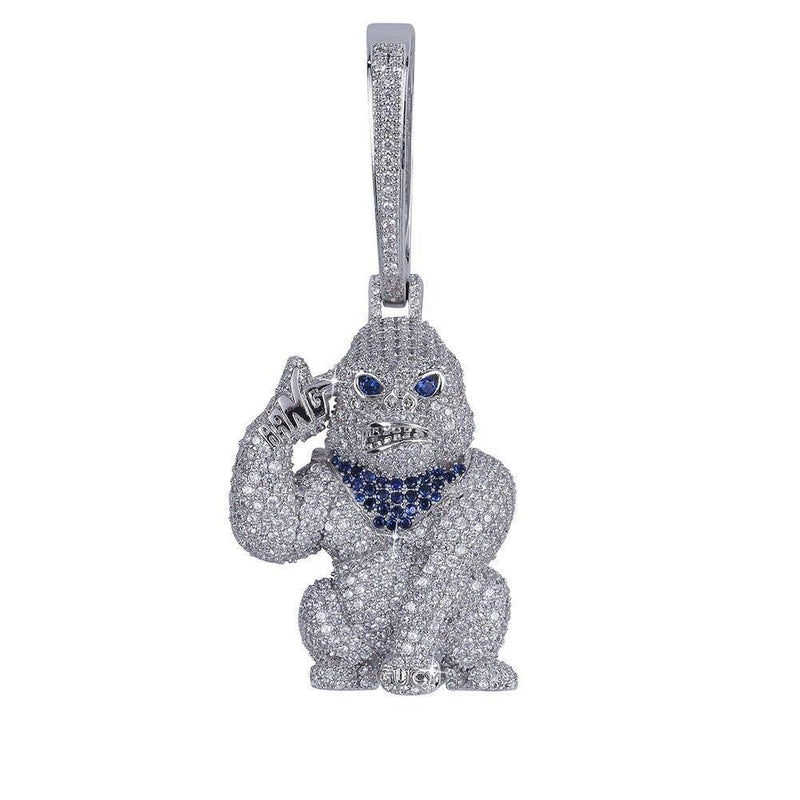 Iced Up London Pendant White Gold Plated / Rope Chain / 20inch Iced Out Pendant <br> Bang Gorilla <br> (White Gold)