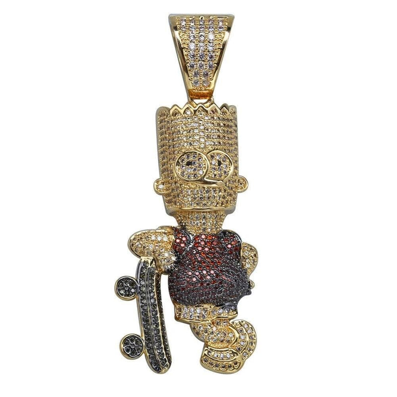 Iced Up London Pendant Rope Chain / 30 inch / 18K Gold Plated Iced Out Pendant <br> Bart Simpson Skateboard <br> (18K Gold)