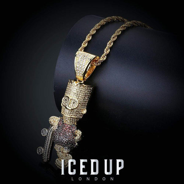 Iced Up London Pendant Iced Out Pendant <br> Bart Simpson Skateboard <br> (18K Gold)