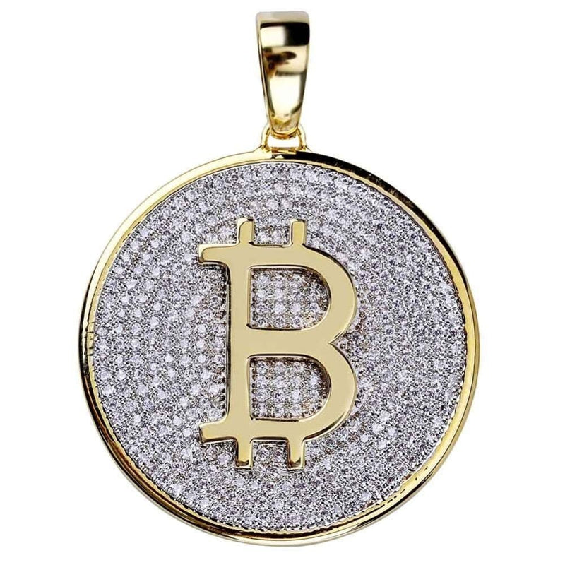 Iced Up London Rope Chain / 18inch Iced Out Pendant <br> Bitcoin <br> (18K Gold)