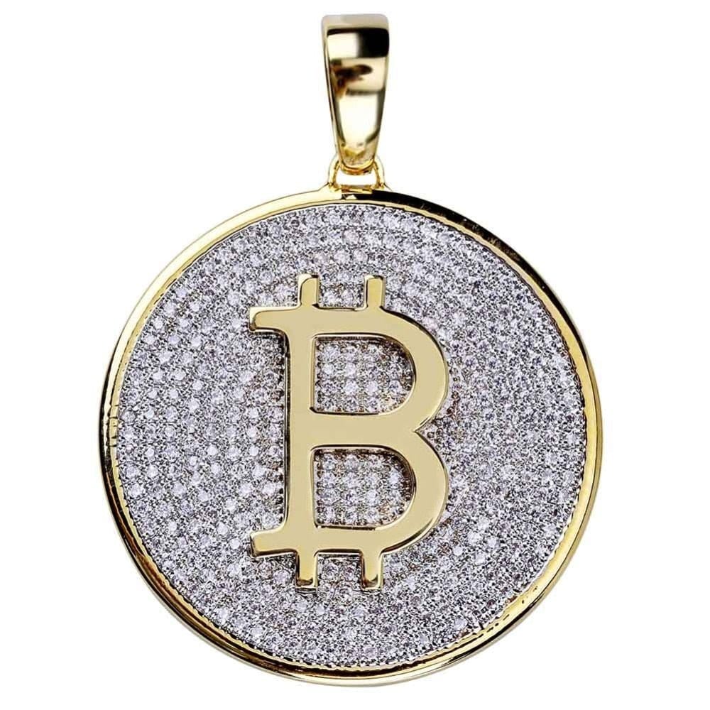 Iced Out Bitcoin Pendant in 18K Gold | Iced Up London