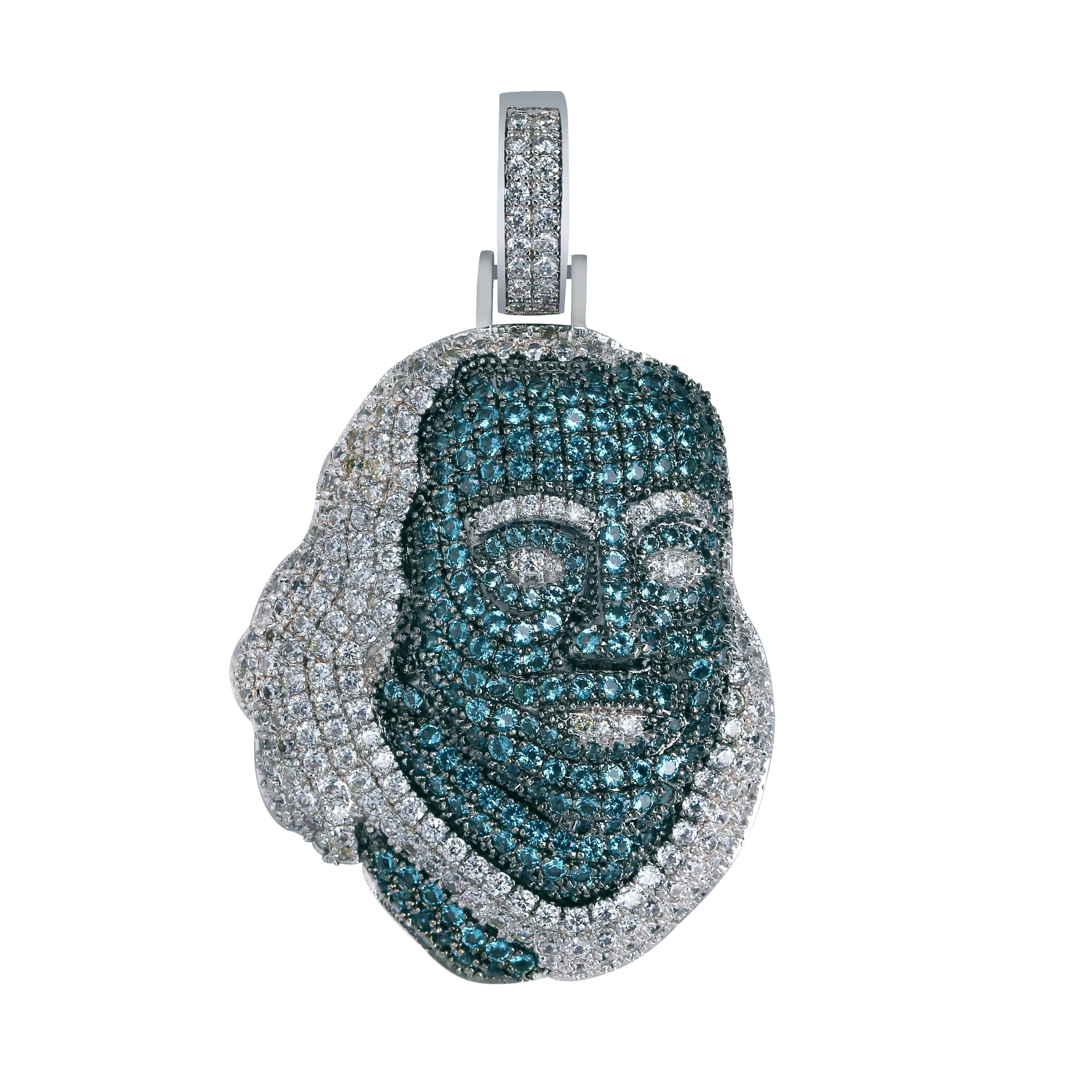 Iced Out Blue Face Pendant Iced Up London