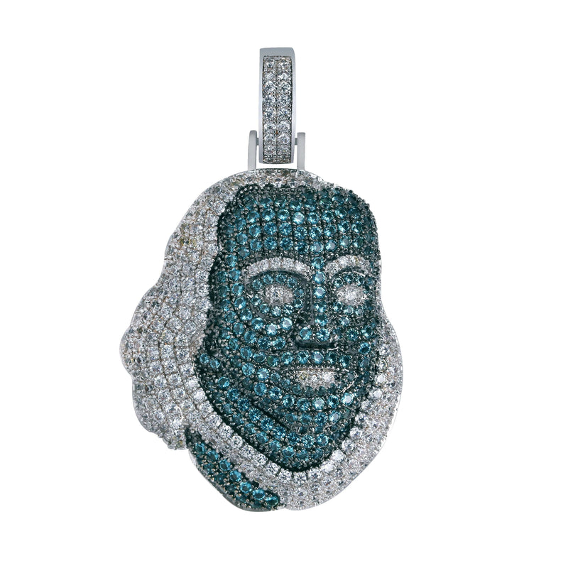 Iced Up London Pendant White Gold Plated / Rope Chain / 20 inch Iced Out Pendant <br> Blue Face <br> (White Gold)