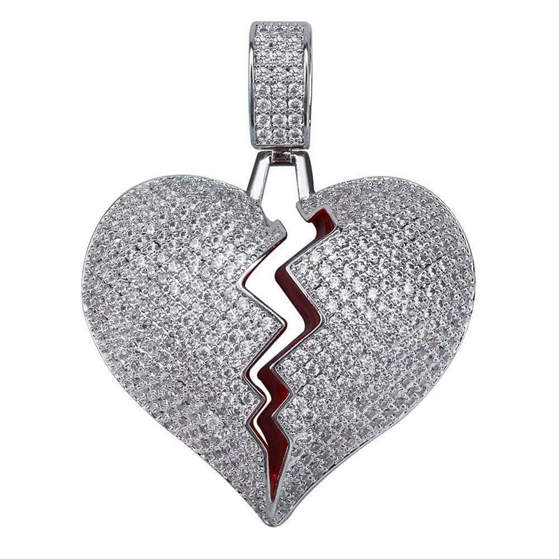 Iced Up London Pendant White Gold Plated / Rope Chain / 20 inch Iced Out Pendant <br> Broken Heart <br> (White Gold)