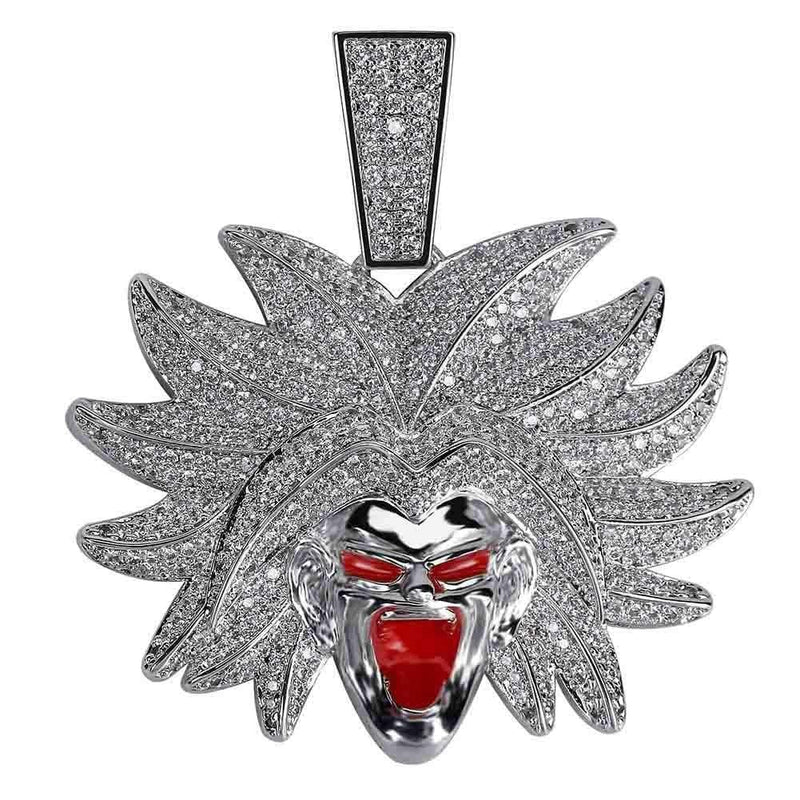Iced Up London Pendant White Gold Plated / Rope Chain / 18 inch Iced Out Pendant <br> Broly Dragon Ball Z <br> (White Gold)