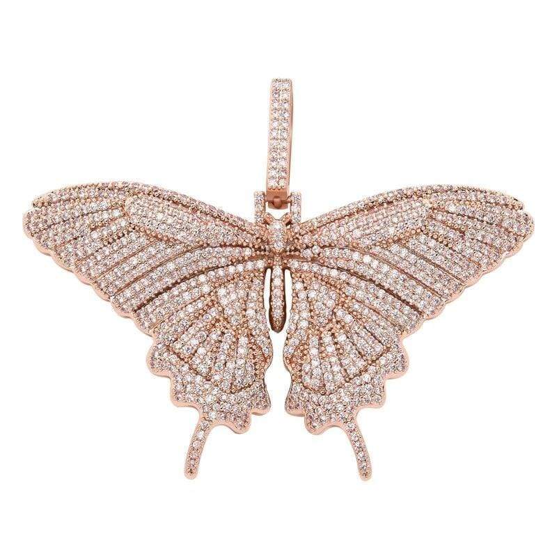 Iced Up London Pendant Rose Gold Plated / Rope chain / 18inch Iced Out Pendant <br> Butterfly <br> (Rose Gold)