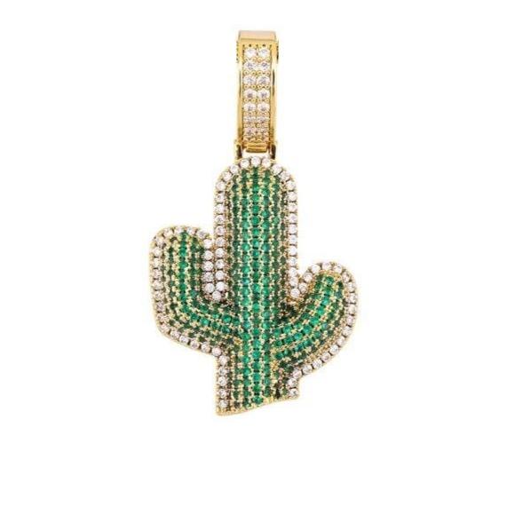 Iced Up London Pendant 18K Gold Plated / Rope chain / 20inch Iced Out Pendant <br> Cactus <br> (18K Gold)