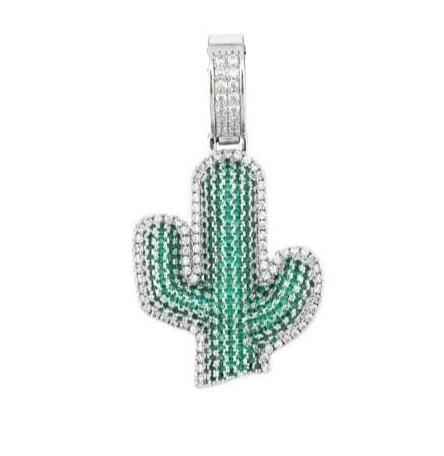 Iced Up London Pendant White Gold Plated / Rope chain / 20inch Iced Out Pendant <br> Cactus <br> (White Gold)