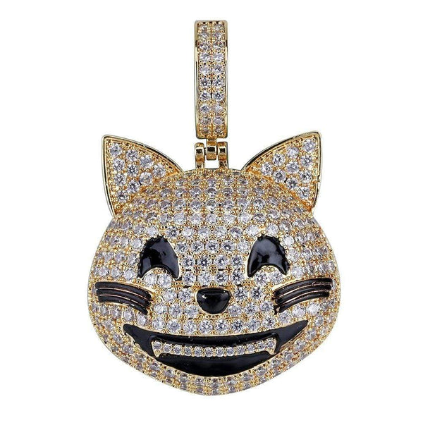 Iced Up London Pendant Cat / Rope chain / 18inch Iced Out Pendant <br> Cat Emoji <br> (18K Gold)