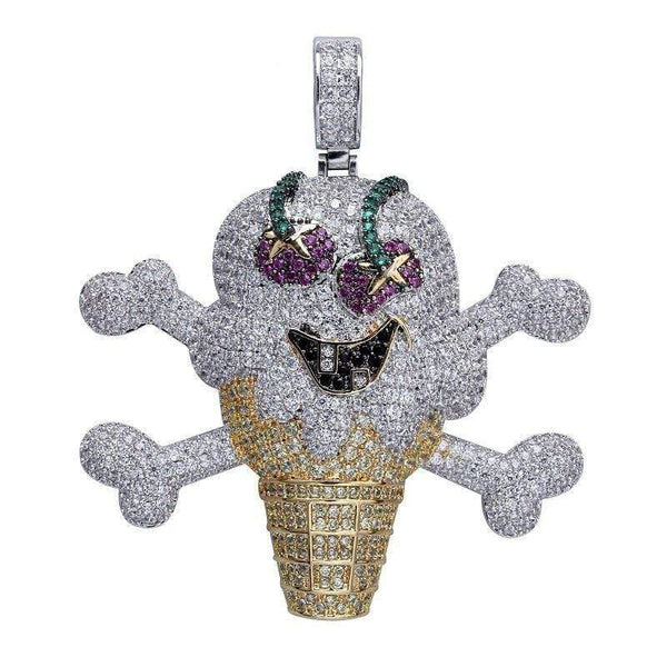 Iced Up London Pendant 18K Gold Plated / Rope Chain / 18 inch Iced Out Pendant <br> Cherry Ice Cream Skull <br> (18K Gold)