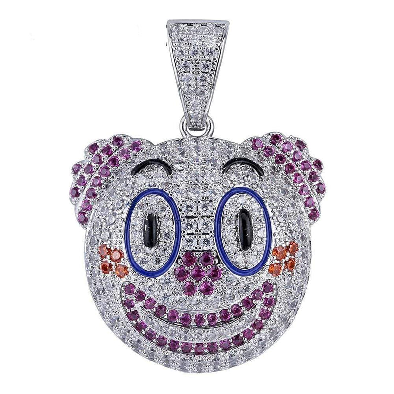 Iced Up London Pendant White Gold Plated / Rope chain / 18inch Iced Out Pendant <br> Clown Emoji <br> (White Gold)