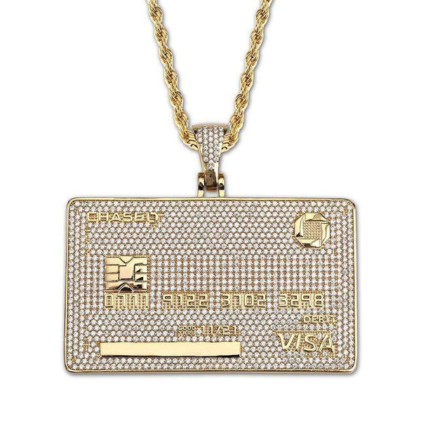 Iced Up London Pendant 18K Gold Plated / Rope Chain / 18inch Iced Out Pendant <br> Credit Card <br> (18K Gold)