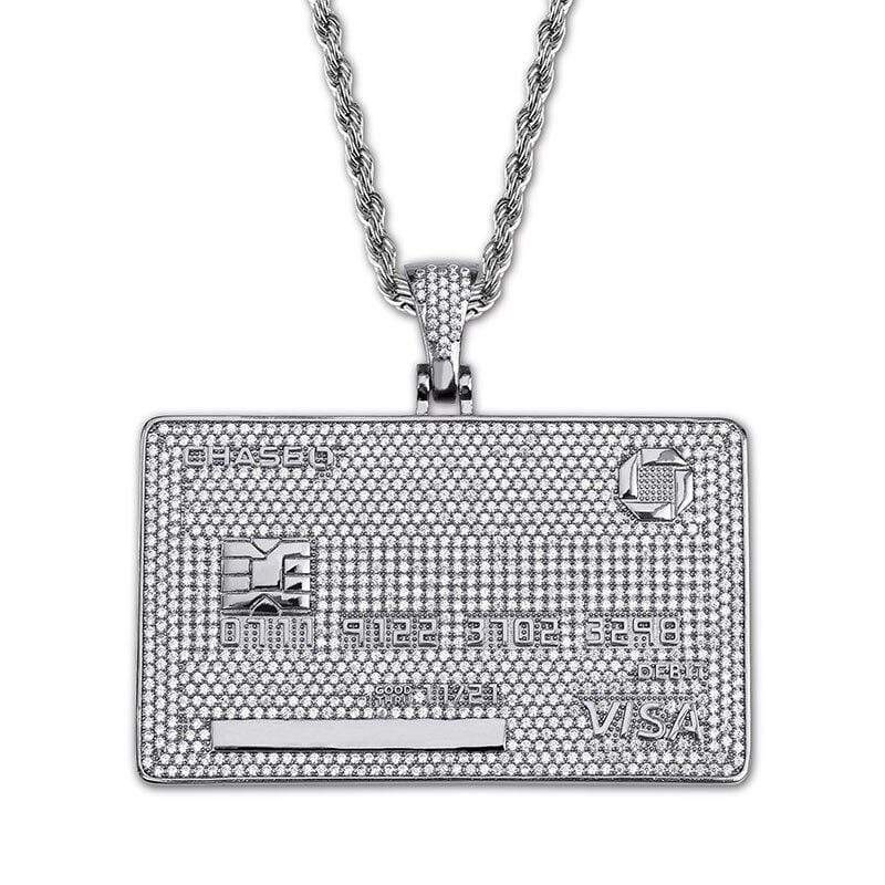 Iced Up London Pendant White Gold Plated / Rope Chain / 18inch Iced Out Pendant <br> Credit Card <br> (White Gold)