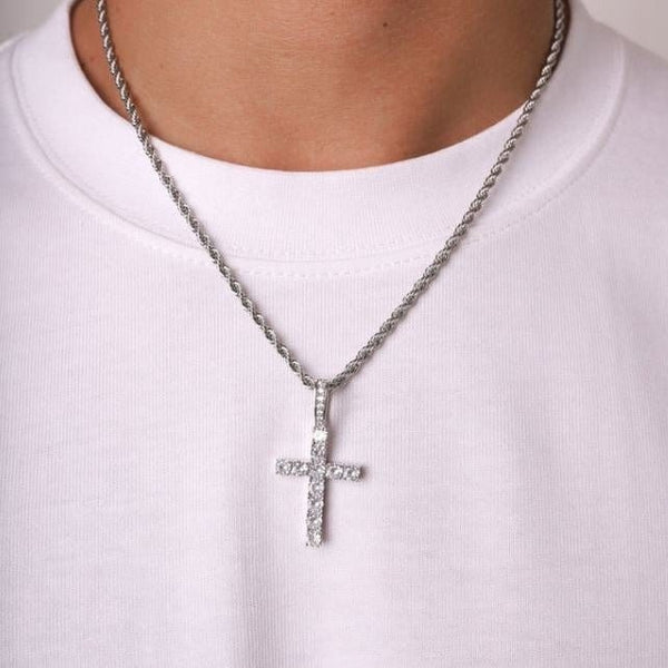 Iced Up London Pendant White Gold Plated / Rope Chain / 18 inch Iced Out Pendant <br> Cross <br> (White Gold)