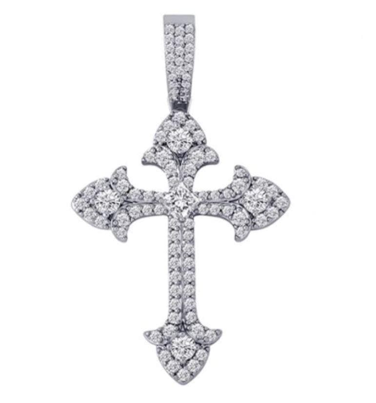 Iced Up London Pendant White Gold Plated / Rope Chain / 20inch Iced Out Pendant <br> Crystal Cross <br> (White Gold)