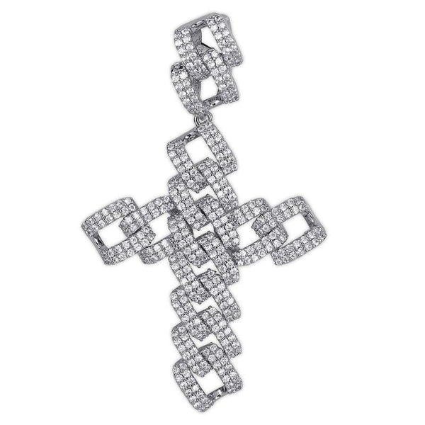 Iced Up London Pendant White Gold Plated / Rope chain / 20 inch Iced Out Pendant <br> Cuban Cross <br> (White Gold)