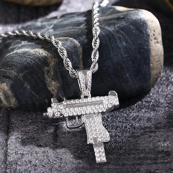 Iced Up London Iced Out Pendant <br> CZ Gun <br> (White Gold)