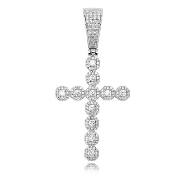 Iced Up London Pendant White Gold Plated / 18inch / Rope chain Iced Out Pendant <br> Diamond Cross <br> (White Gold)