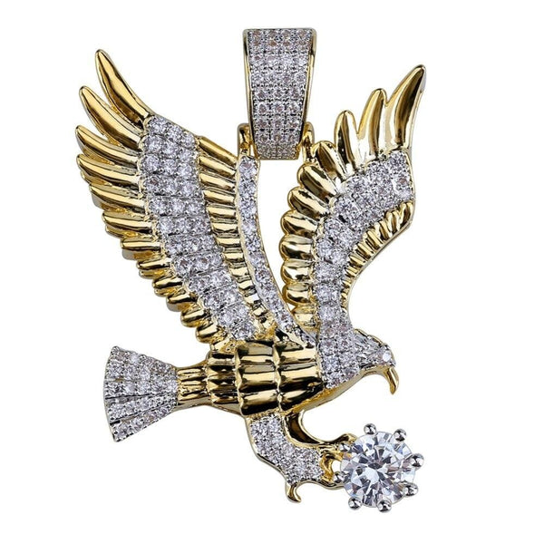 Iced Up London Pendant Rope Chain / 30inch Iced Out Pendant <br> Diamond Eagle <br> (14K Gold)