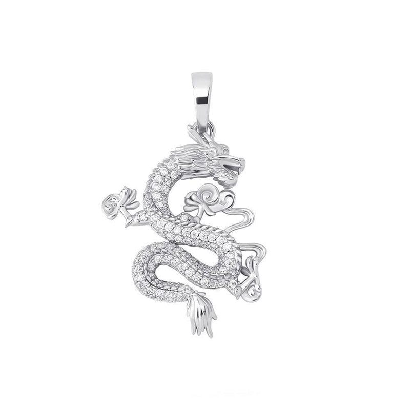 Iced Up London Pendant White Gold Plated / Rope Chain / 18inch Iced Out Pendant <br> Dragon <br> (White Gold)