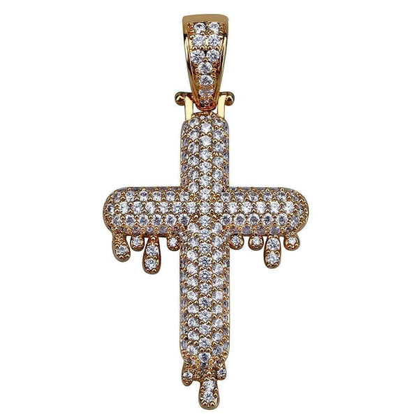 Iced Up London Pendant 18K Gold Plated / 20 inch Iced Out Pendant <br> Dripping Cross <br> (18K Gold)