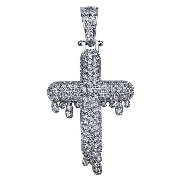 Iced Up London Pendant White Gold Plated / 20 inch Iced Out Pendant <br> Dripping Cross <br> (White Gold)