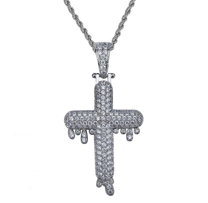 Iced Up London Pendant Iced Out Pendant <br> Dripping Cross <br> (White Gold)