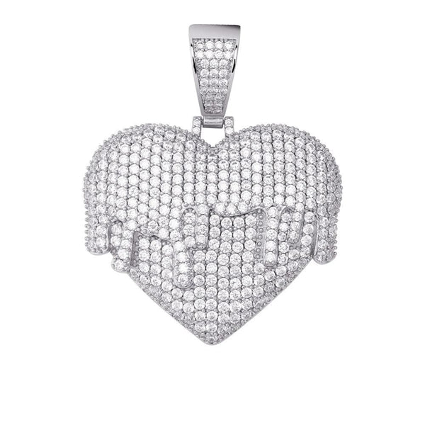 Iced Up London Pendant White Gold Plated / Rope chain / 20icnh Iced Out Pendant <br> Dripping Heart <br> (White Gold)