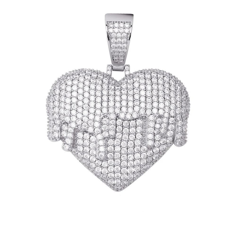 Iced Up London Pendant White Gold Plated / Rope chain / 20icnh Iced Out Pendant <br> Dripping Heart <br> (White Gold)