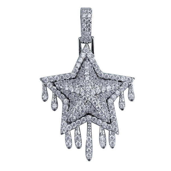 Iced Up London Pendant White Gold Plated / Rope Chain / 30 inch Iced Out Pendant <br> Dripping Star <br> (White Gold)