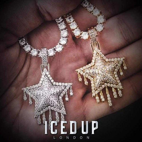 Iced Up London Pendant Iced Out Pendant <br> Dripping Star <br> (White Gold)